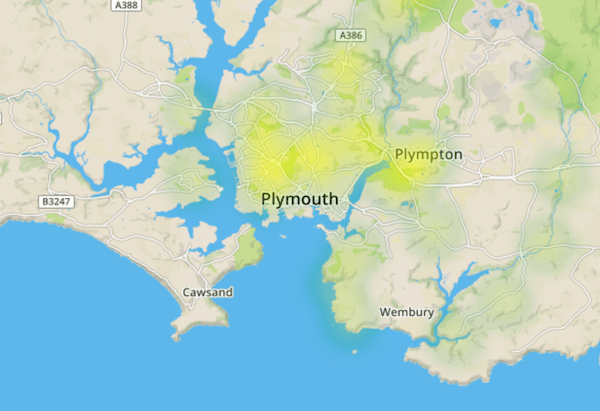 Map of Japanese knotweed in Plymouth