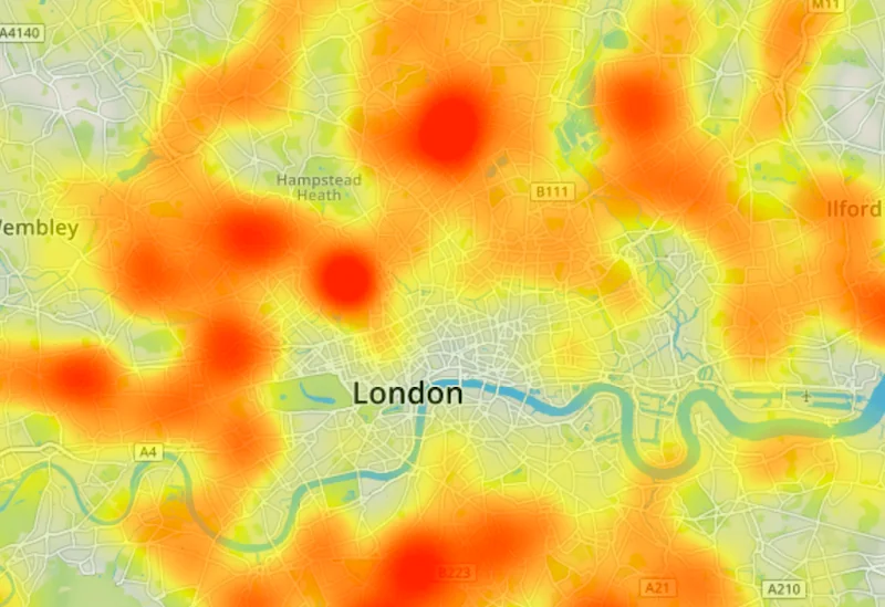 close up of Islington on Environet's Exposed Japanese knotweed heatmap