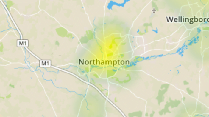 close up of Northampton on Environet's Exposed Japanese knotweed heatmap