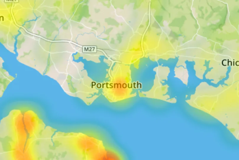 close up of Portsmouth on Environet's Exposed Japanese knotweed heatmap
