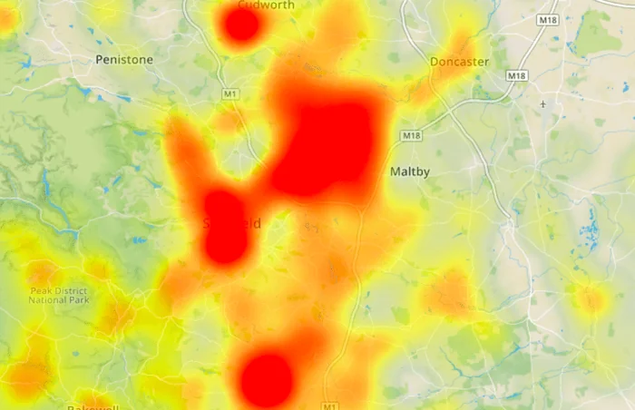Sheffield shown on Environet's exposed Japanese knowteed heatmap