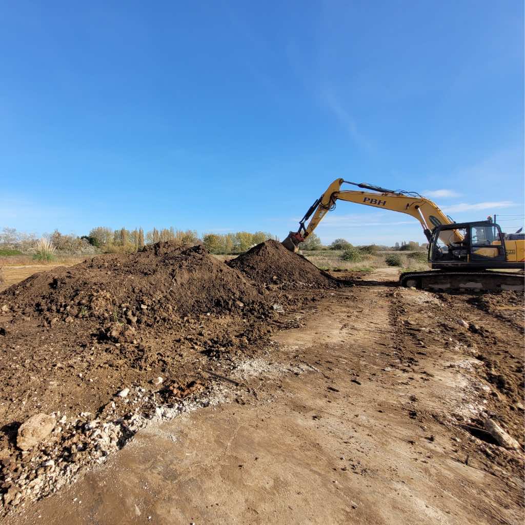 excavator moving knotweed soil